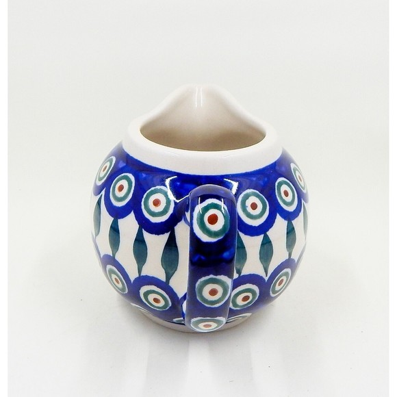 Zaklady Boleslaweic Polish Pottery Peacock Feather Bubble Creamer Pitcher Jug - Picture 4 of 10